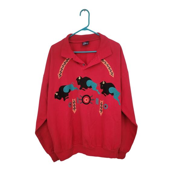 Vintage Wek The World Sweatshirt Buffalo Graphic‎ Southwestern 90s Adult Size 2 - Picture 1 of 11